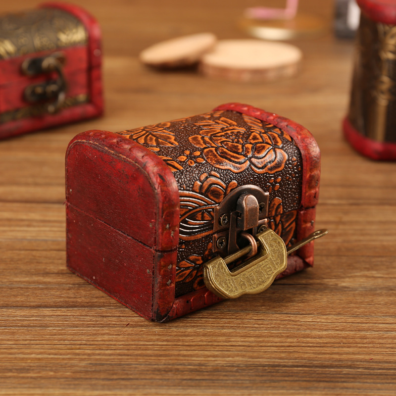 Vintage Jewelry Box Organizer Storage Case Mini Wood Flower Pattern Metal Container Handmade Wooden Small Boxes Gift StorageBox YFA218