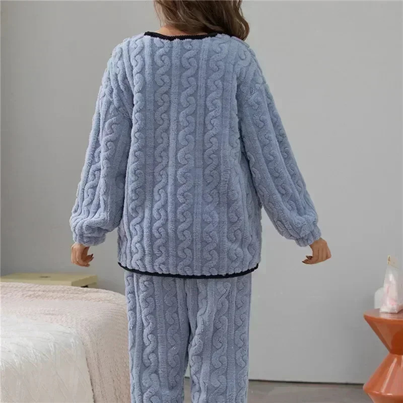 Women Thick for Set Flannel Pijamas Winter Sets Warm Pajamas Pyjamas Fleece Coral Long Pajama Sleepwear Girl 231227