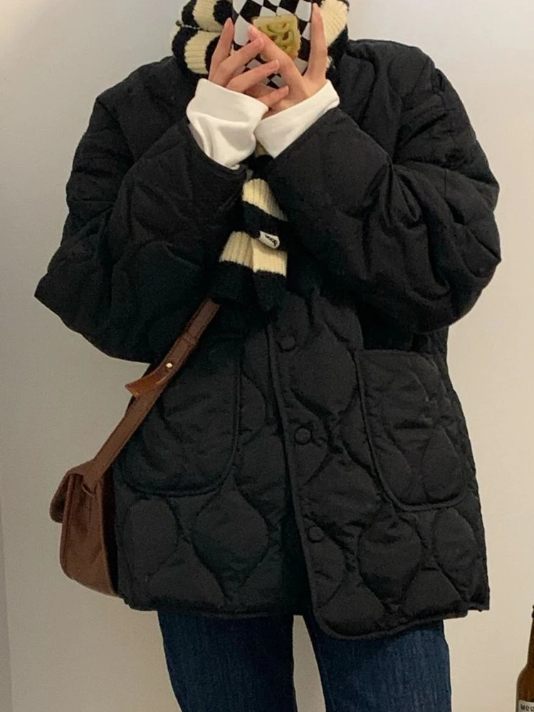 Women's Down Parkas Lambwool Down Coats Women Autumn Winter Thicken Warm Cotton Padded Jackets Korean Fashion Casual Loose Single Breasted Outerw