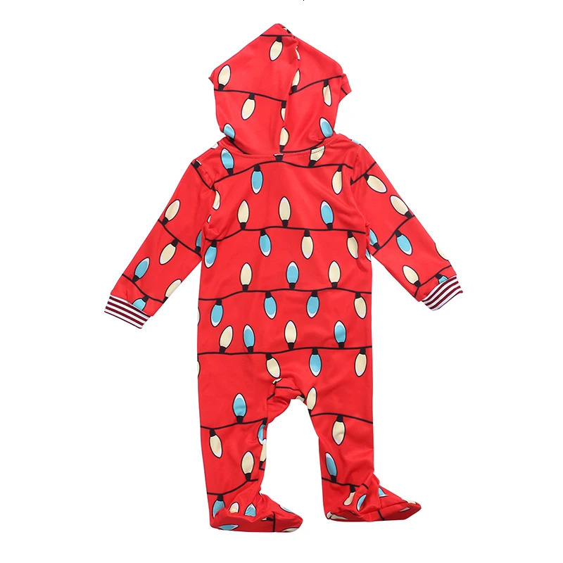 Family Matching Outfits Christmas Pajamas Onesis Parent-Child Matching Sleepwear Jumpsuit String Lights Pattern Zipper Xmas Romper with Hood for Famil