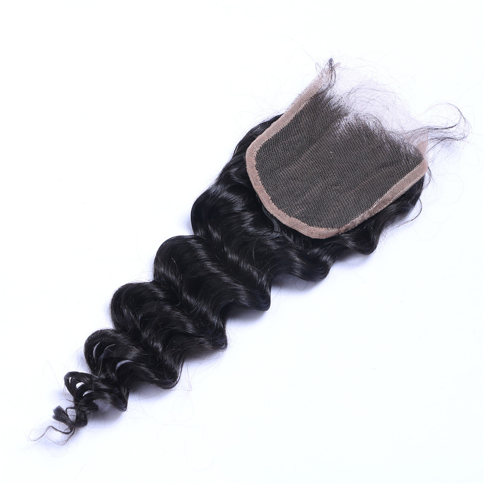 Loose Deep Wave 4X4 Closure Brazilian Virgin Human Transparent Swiss Lace Free Part Pre Plucked With Baby Hair Natural Black