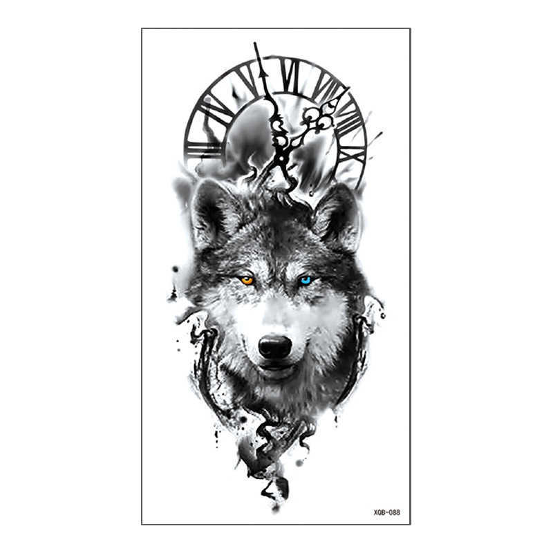 New full arm tattoo sticker with half wolf head skull color waterproof and environmentally friendly set