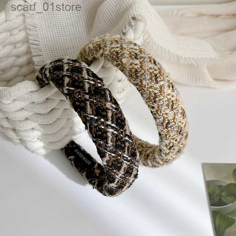 Headwear Hair Accessories AISHG Korean Tweed Woven Sponge Headband Elegant Women High Ponytail Hair Band Face Wash Hoop Fashion Girls Hair Accessories