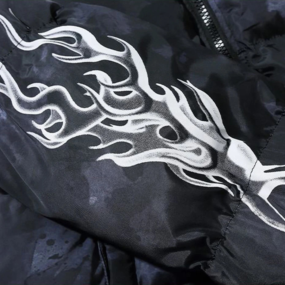 Men's Down Parkas Oversized Hip Hop Parkas Padded Puffer Jacket Men Winter Warm Coat Letter Graphic Tie Dye Streetwear Jackets Y2K Parkas Coats 2