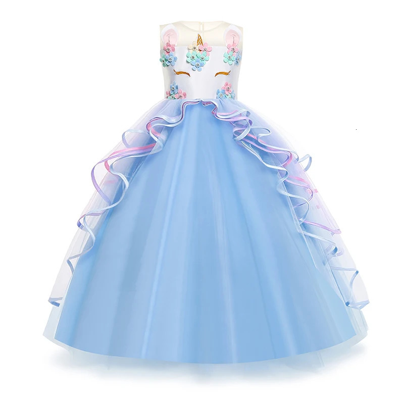 Girl's Dresses Unicorn Dress For Girls Birthday Party Clothes Embroidery Flower Ball Gown For Kids Rainbow Formal Princess Children Costume 23121