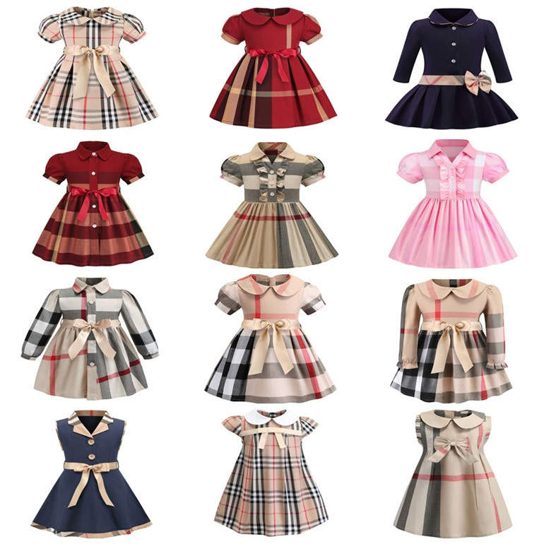 Baby Kids Clothes Girls dresses New Styles Plaid Casual Wear Bow Cotton Kids Clothing Children's Wear Autumn Fashion 2-8 Years Mini Skirt Dresses