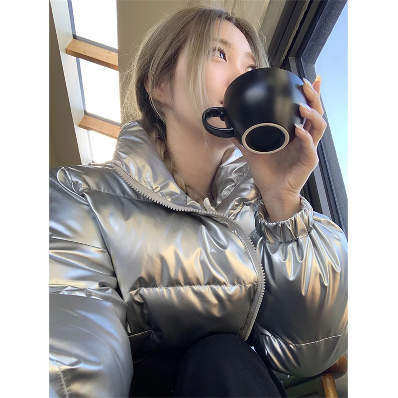 Women's Down Parkas MEXZT Short Parkas Women Streetwear Stand Collar Down Coats Korean Cropped Puffer Jacket Winter Thick Warm Cotton Padded Outw