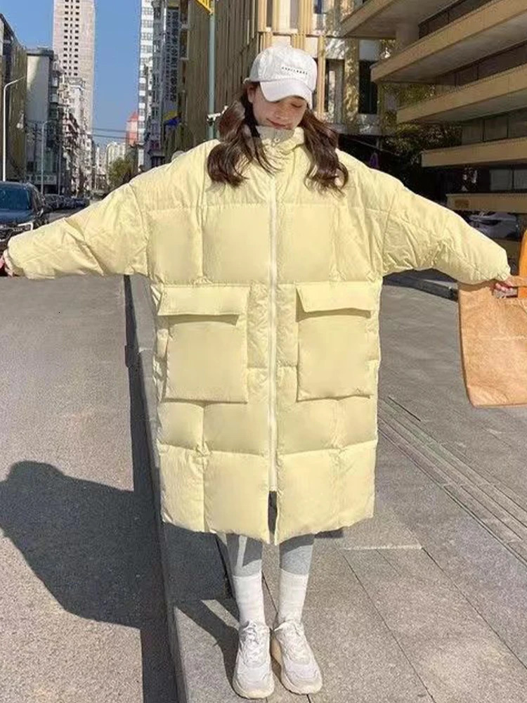Women's Down Parkas Down Cotton Parkas Women Long Padded Jacket Winter Female Oversized Loose Warm Coats Ladies Korean Fashion Hooded Long Jacket