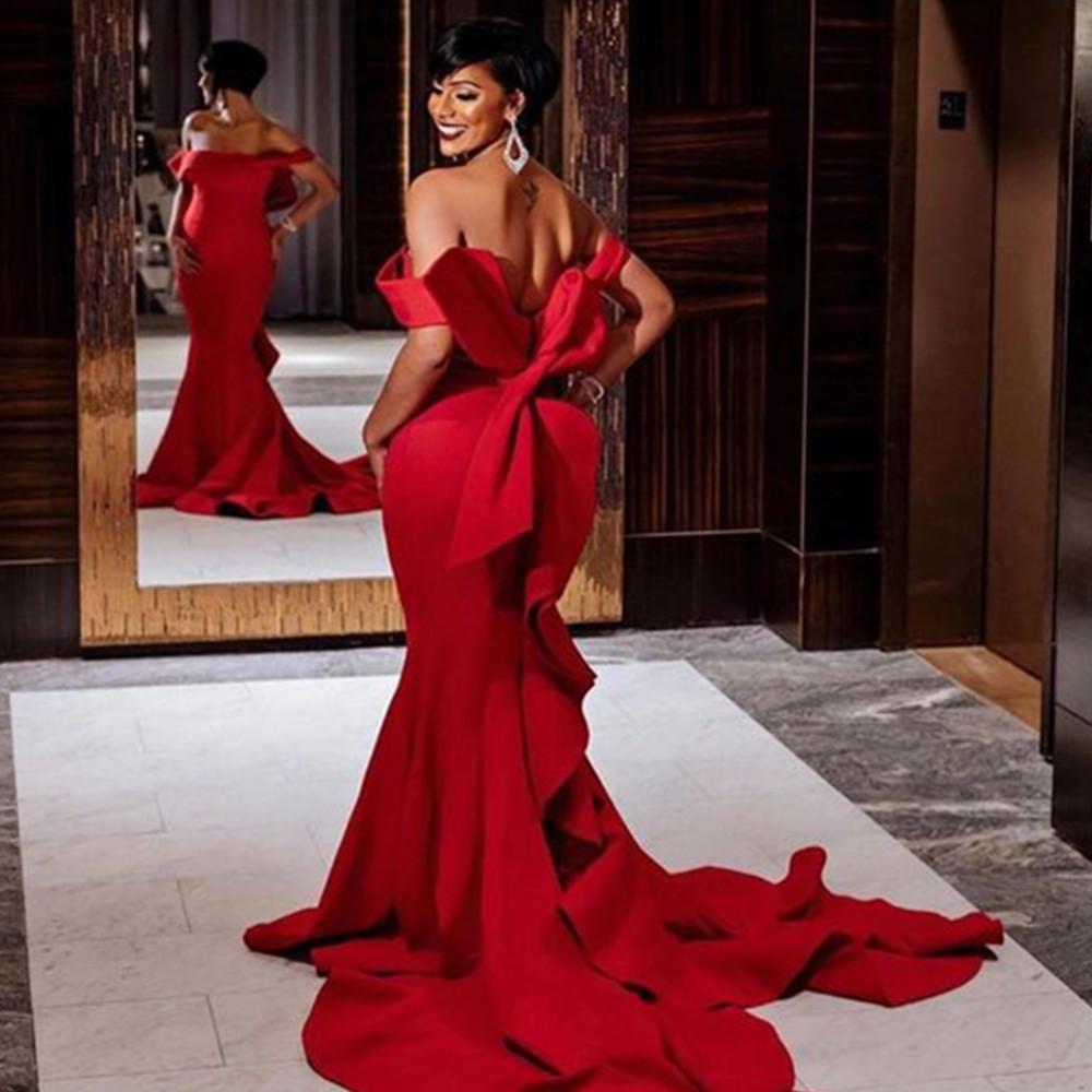 Red Mermaid Dress Tulle Off The Shoulder Sleeveless Evening Dresses for Women Party Gown Elegant Gowns Prom 2023 YD