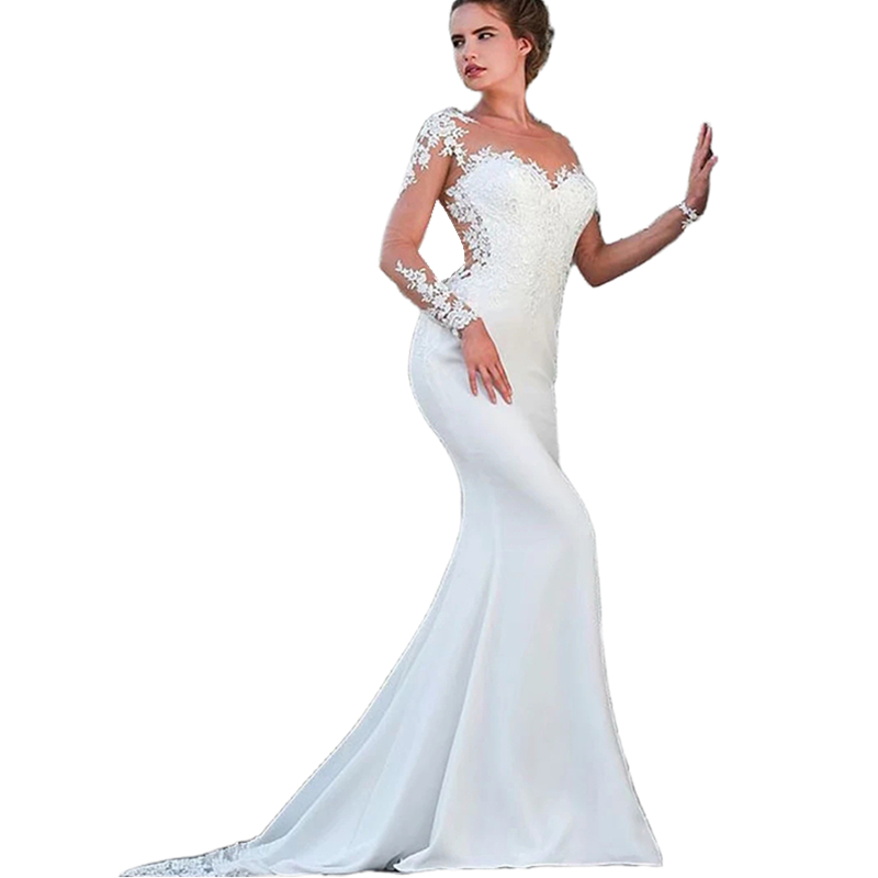 Bohemian Mermaid Wedding Dresses Sexy Sheer Backless Bride Dress With Illusion Long Sleeves Crew Neck Boho Beach Bridal Gowns 2024 Vestidos robe de ma