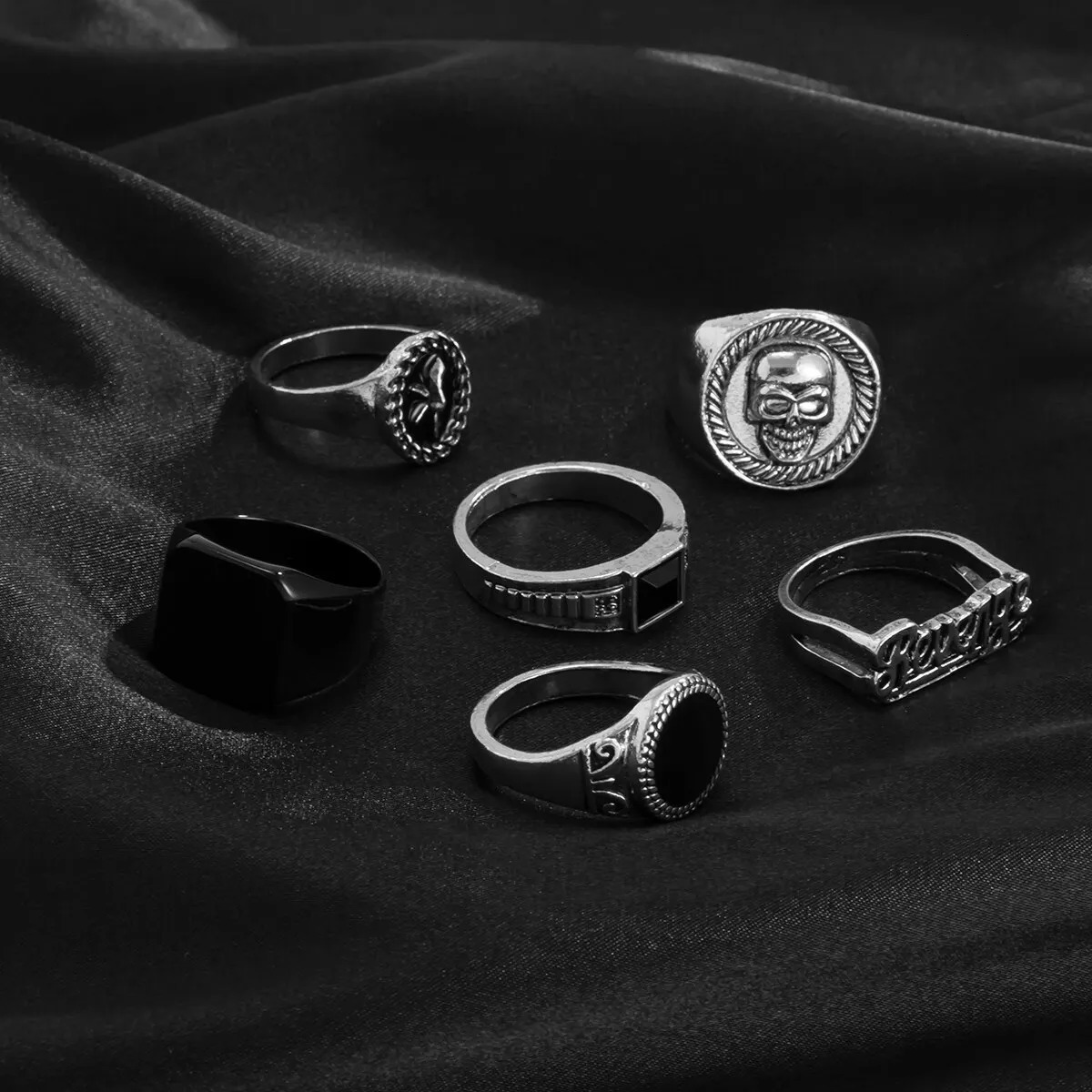 Wedding Rings 6 piecesset Gothic retro skull antique silver ring set neutral punk carved finger jewelry accessories steam punk mens 231213