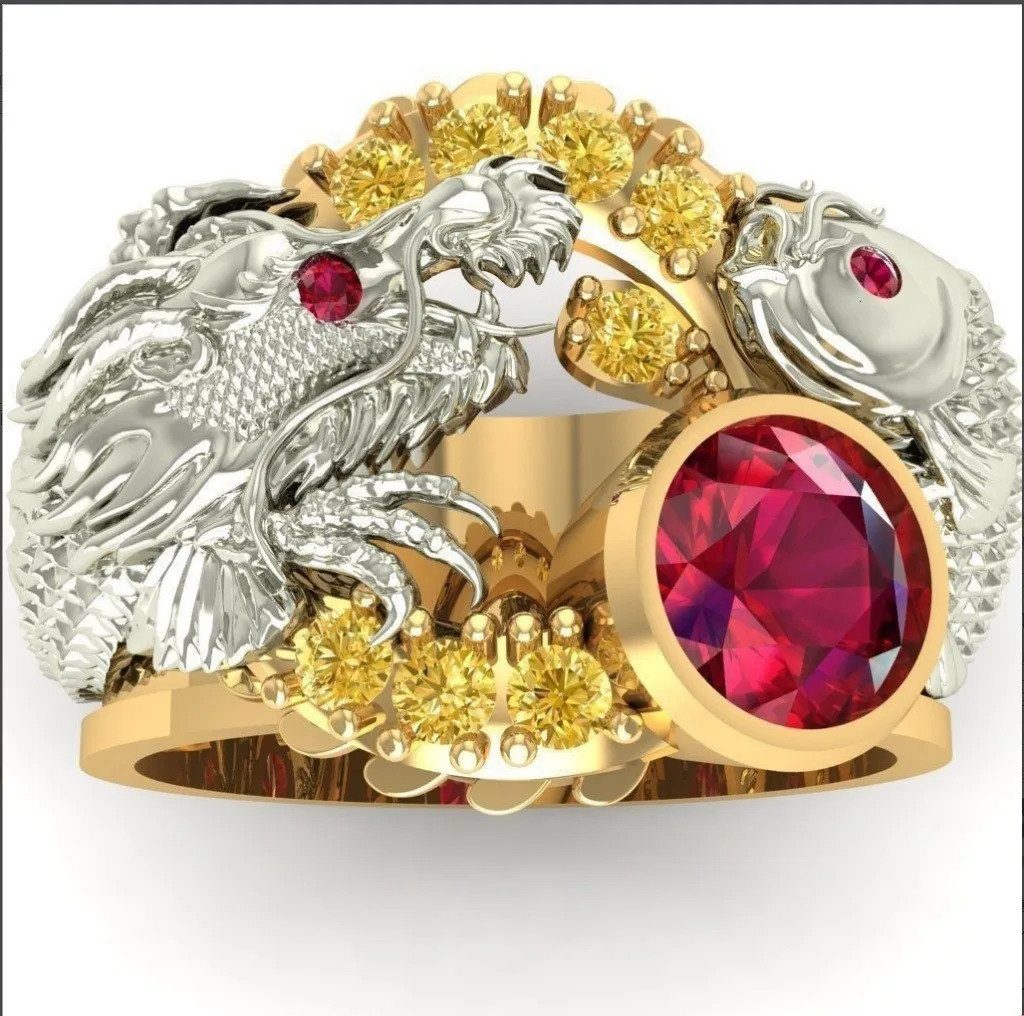 Wedding Rings Fashion Jewelry European and American Style Crown Skull Cross Wing Gold Plated Colorful Alloy Mens Party Jewelry Ring 231213