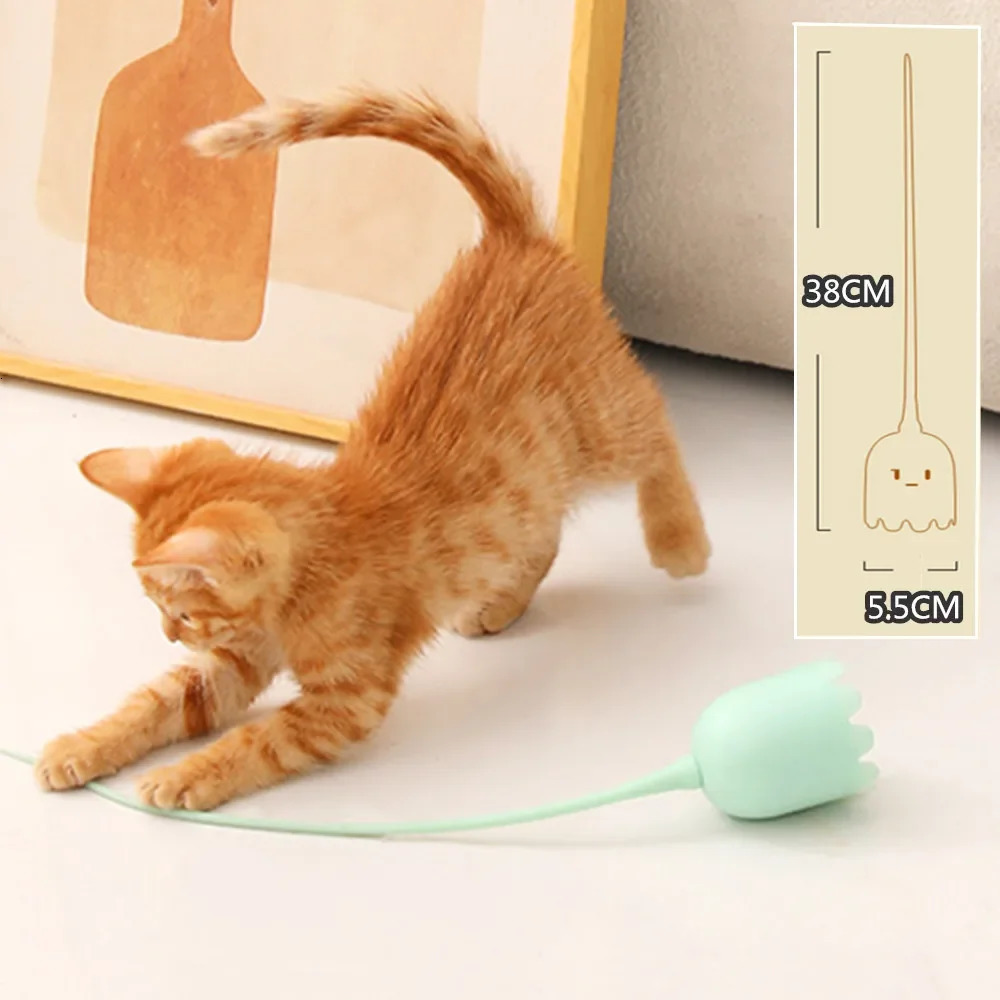 Cat Toys Interactive USB Electric Intelligent Rolling Ball Toy Cats Pet Silicone Automatic Rotate Mouse Tail Kitten Teaser Stick 231213