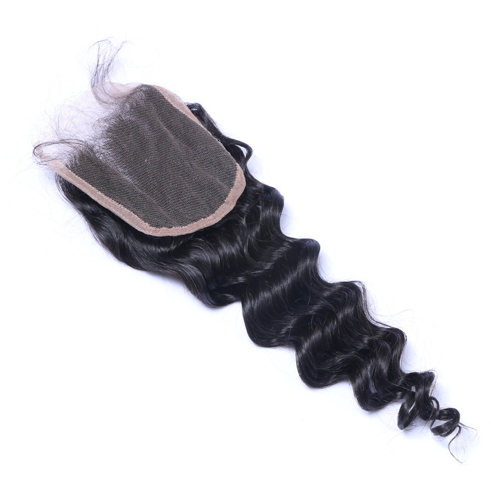 Loose Deep Wave 4X4 Closure Brazilian Virgin Human Transparent Swiss Lace Free Part Pre Plucked With Baby Hair Natural Black