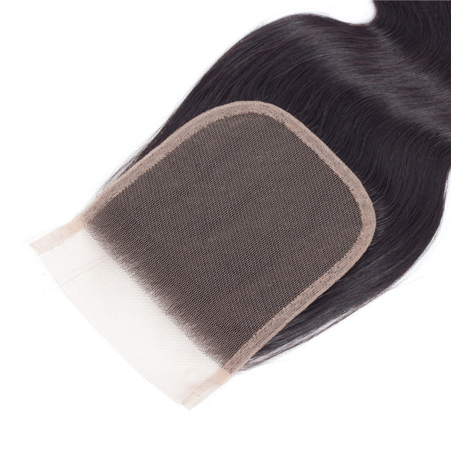 Body Wave 4x4 Lace Closure Brazilian Virgin Human Hair Transparent Swiss Lace Free Part Pre Plucked with Baby Hair Natural Black