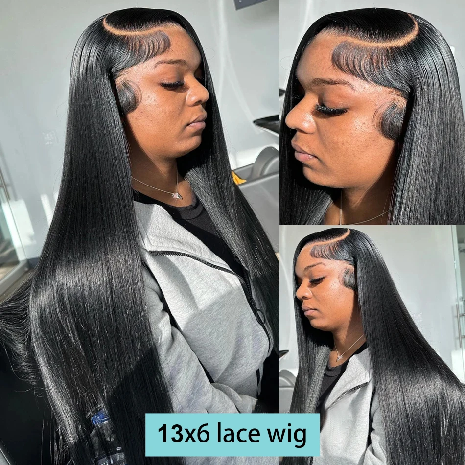 Hd 250 Density Peruvian Straight Glueless Front Human Hair Ready To Wear Black Wig 40 Inch 360 Lace Frontal Wigs free shipping