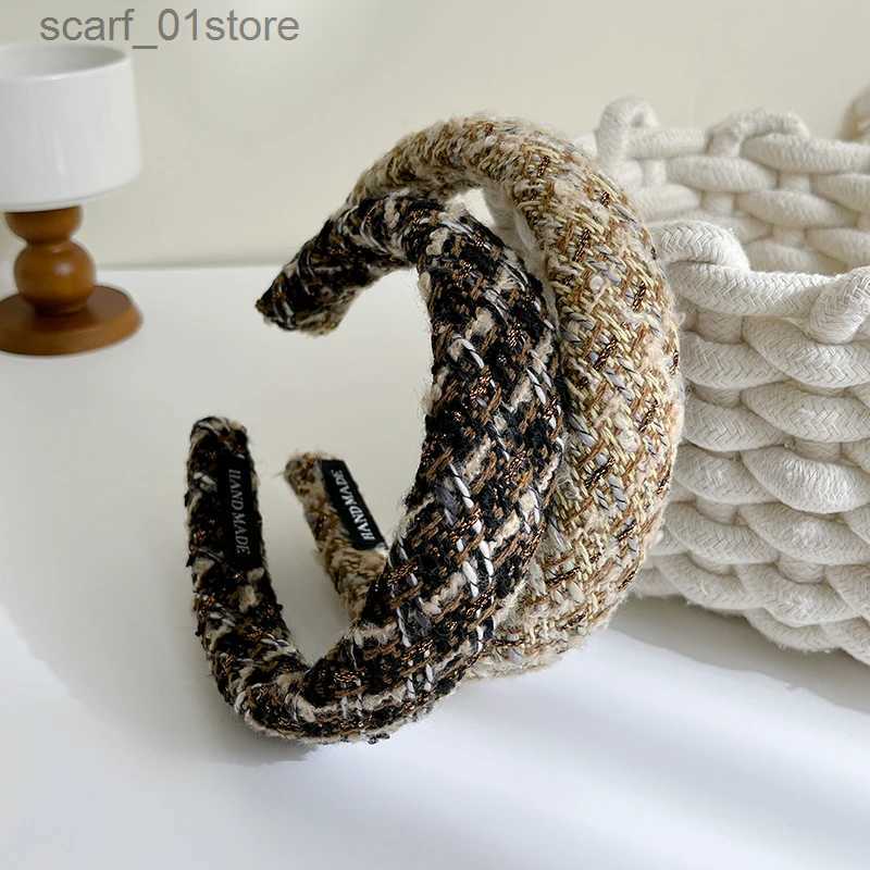 Headwear Hair Accessories AISHG Korean Tweed Woven Sponge Headband Elegant Women High Ponytail Hair Band Face Wash Hoop Fashion Girls Hair Accessories
