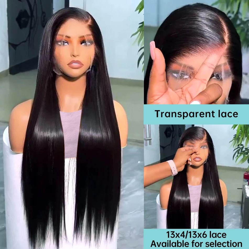 Hd 250 Density Peruvian Straight Glueless Front Human Hair Ready To Wear Black Wig 40 Inch 360 Lace Frontal Wigs free shipping