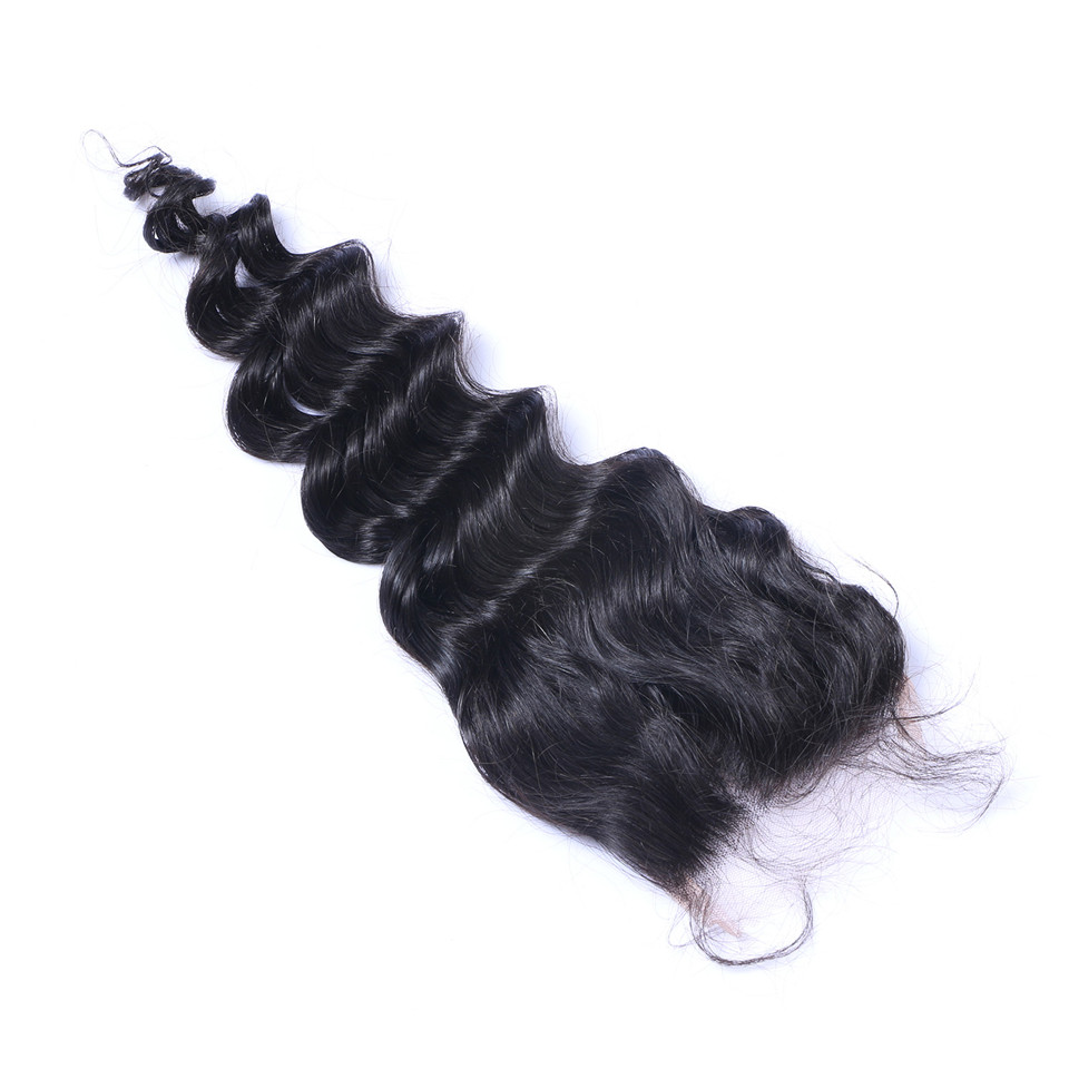Loose Deep Wave 4X4 Closure Brazilian Virgin Human Transparent Swiss Lace Free Part Pre Plucked With Baby Hair Natural Black