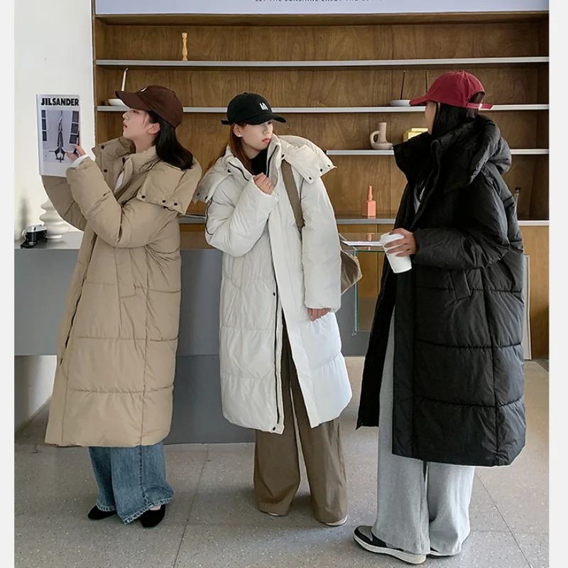 Women's Down Parkas Women Khaki Down Jacket Hooded Long Cotton Clothes Winter Warm Thicken Windproof Korean Fashion Loose Oversized Coat Tops 231