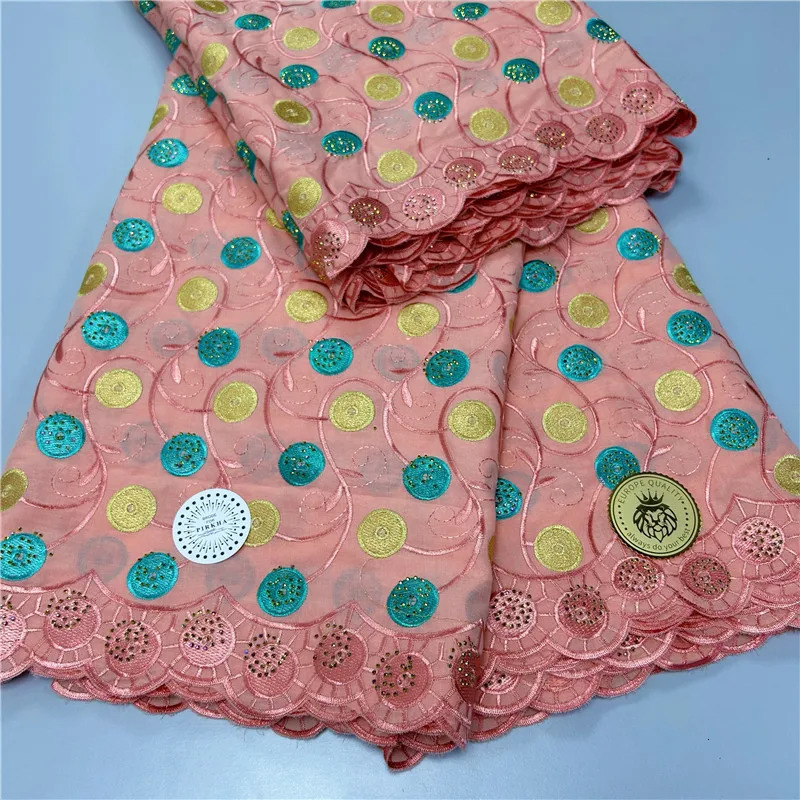 Fabric and Sewing 5 yard Swiss lace fabric latest heavy beaded Embroidery African 100 cotton fabrics voile Dubai style 4L08305 231213