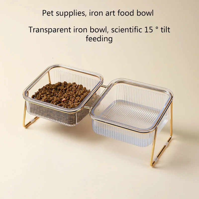 Dog Bowls Feeders Cat Double Bowl with Stand Pet Kitten Puppy Transparent Food Feeding Dish Metal Elevated Water Feeder Dog Bowl Supplies 231213