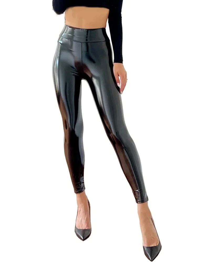 Women's Pants s Shiny Patent Leather Legging High Waist PU leather Pencil Stretch Wet Look Trousers Elastic Black Leggings 231214