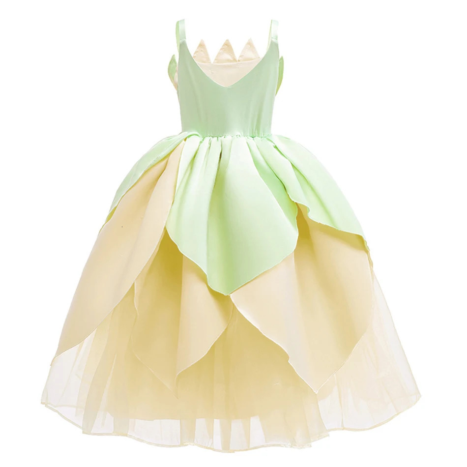 Girl's Dresses Tiana Cosplay Costume for Girls Fancy Princess Cosplay The Frog Dress Carnival Birthday Party Kids Frock Ball Gowns Clothes 2-11 2