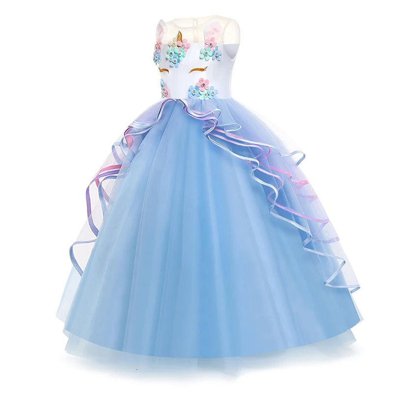 Girl's Dresses Unicorn Dress For Girls Birthday Party Clothes Embroidery Flower Ball Gown For Kids Rainbow Formal Princess Children Costume 23121