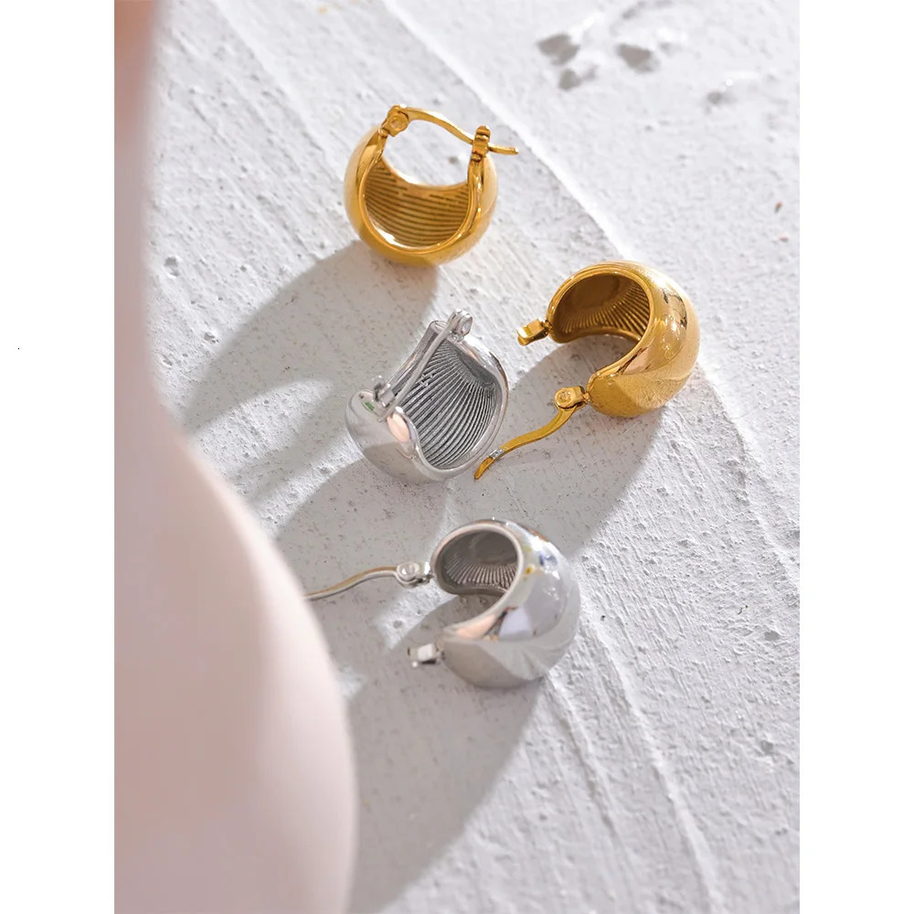 Stud Yhpup Charming Stainless Steel Thick Geometry Unusual Earrings Personalized Metal Anti rust 18K Gold Jewelry Bijoux Womens 231213