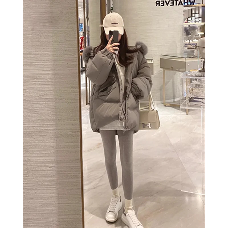 Women's Down Parkas White Down Jacket Women Coat Hooded Fashion American Streetwear Y2K Style Duck Down Feather Female Winter Pink Short Outwear 