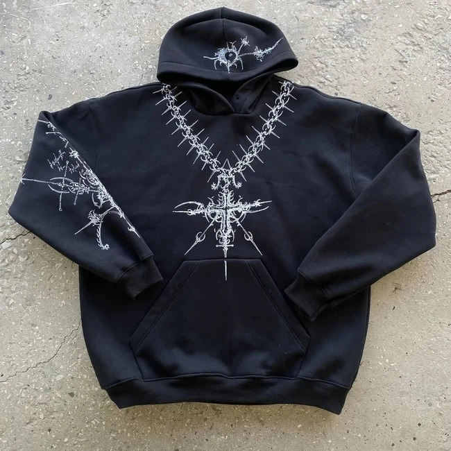 Punk Gothic Pattern Printing Y2k Hoodie Hip Hop Casual Sweatshirt Selling Personality Retro Hoodies Women Men Streetwear 231220