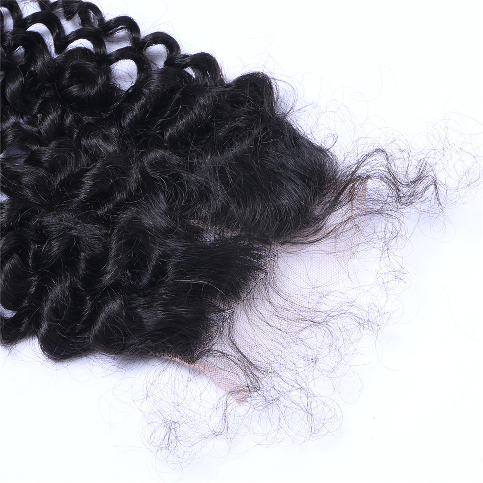 Kinky Curly 4X4 Closure Brazilian Virgin Human Transparent Swiss Lace Free Part Pre Plucked With Baby Hair Natural Black