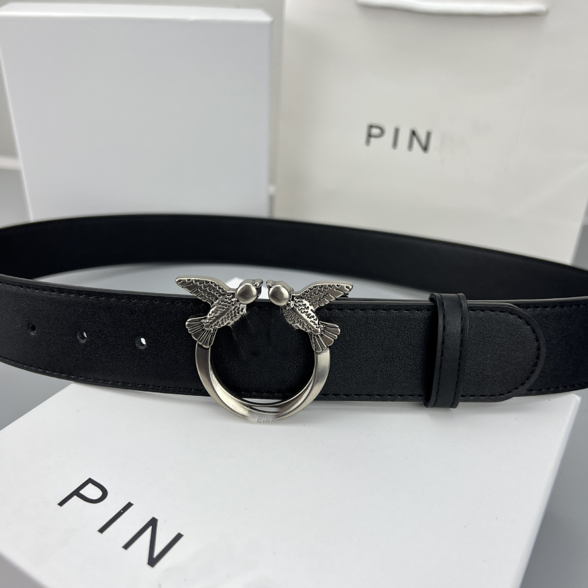 Men's Belts 100% Cow Leather Cowskin Gold Smooth Buckle Luxury Belt Width 4cm Two Birds Design With Box For Men and Women Unisex Casual Gift