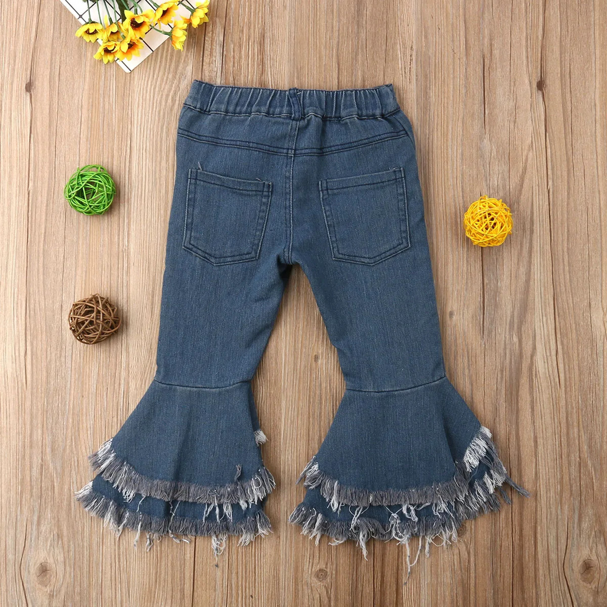 Jeans 2 7Years Fashion Toddler Kids Girls Tassel Flare Longpants Denim Ruffle Pants Boot Cut Trousers Slacks Autumn Winter 231213
