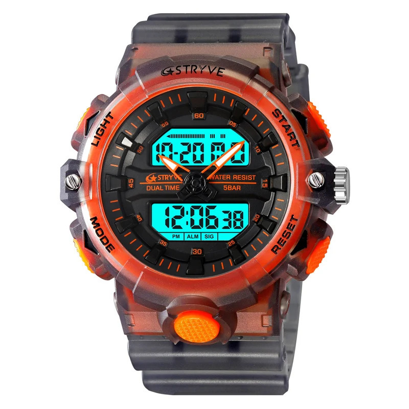 Wristwatches STRYVE Sport Watch Men Alarm Chronograph Clock Stopwatch LED Date-Day Dual Time Zone Waterproof 5Bar Men's Watches 8028 231213