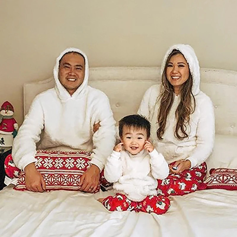 Family Matching Outfits Family Matching Christmas Pajamas Set 2pcs Plush Winter Warm Men Women Kid Parent-child Clothes Sleepwear Nightwear Pajymas 23
