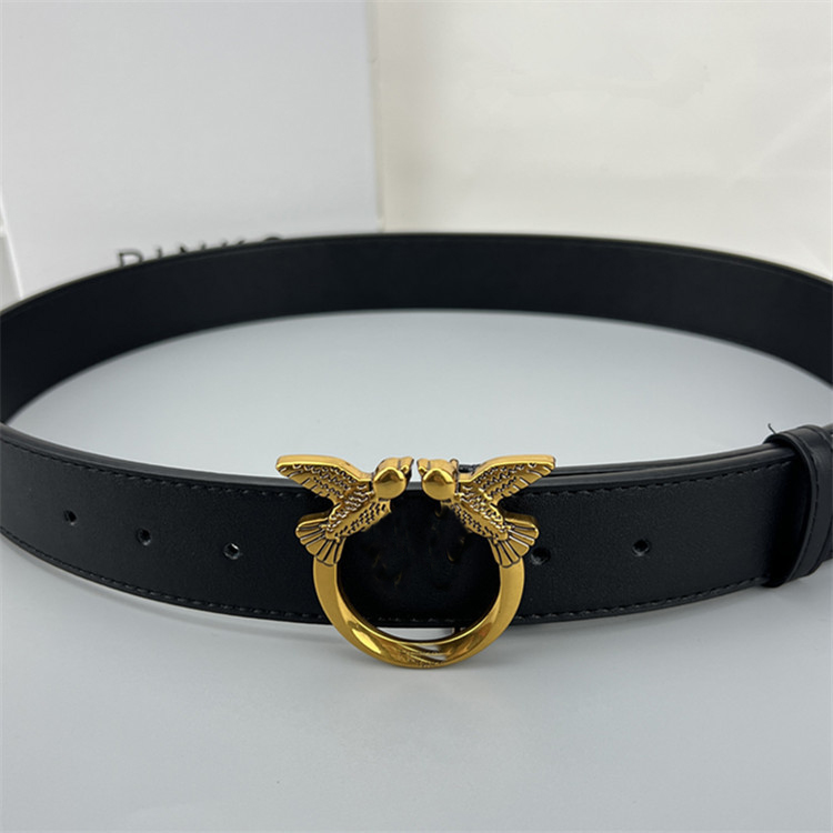 Men's Belts 100% Cow Leather Cowskin Gold Smooth Buckle Luxury Belt Width 4cm Two Birds Design With Box For Men and Women Unisex Casual Gift