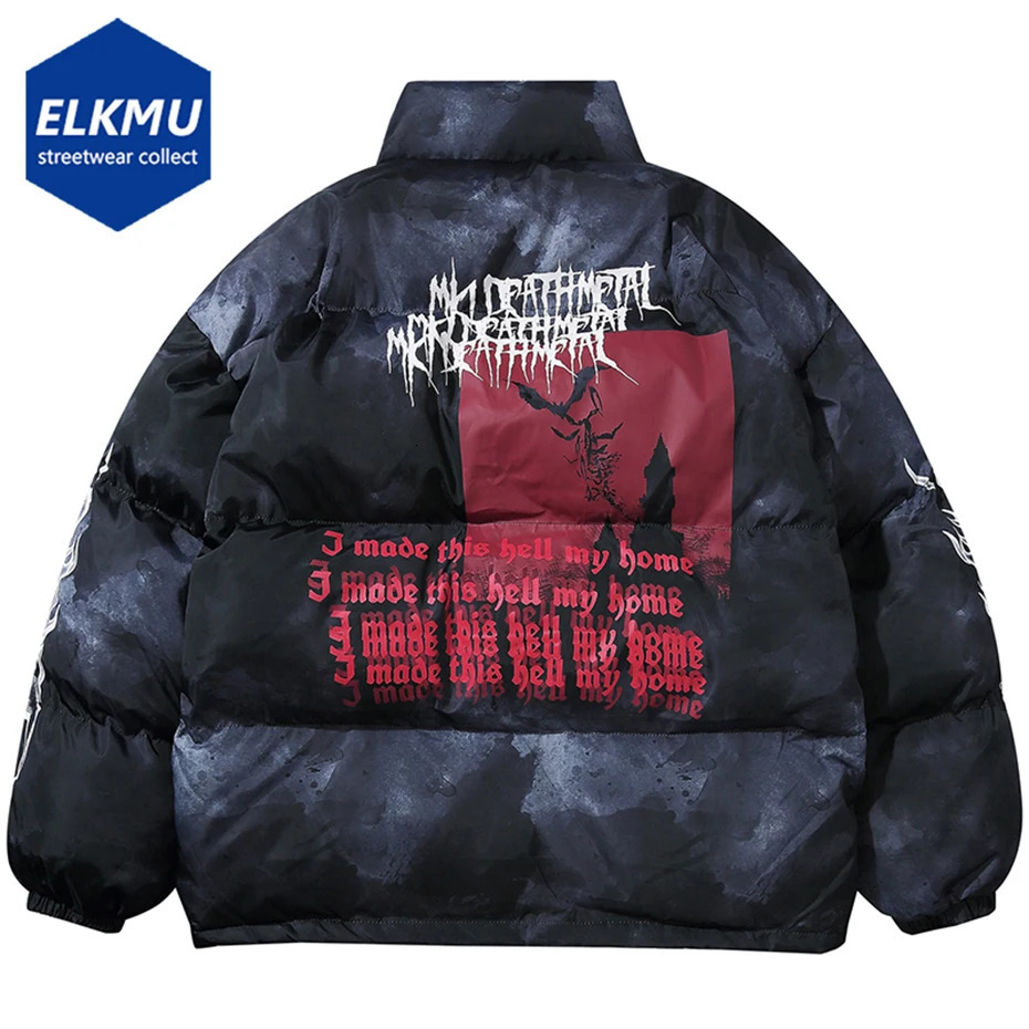 Men's Down Parkas Oversized Hip Hop Parkas Padded Puffer Jacket Men Winter Warm Coat Letter Graphic Tie Dye Streetwear Jackets Y2K Parkas Coats 2