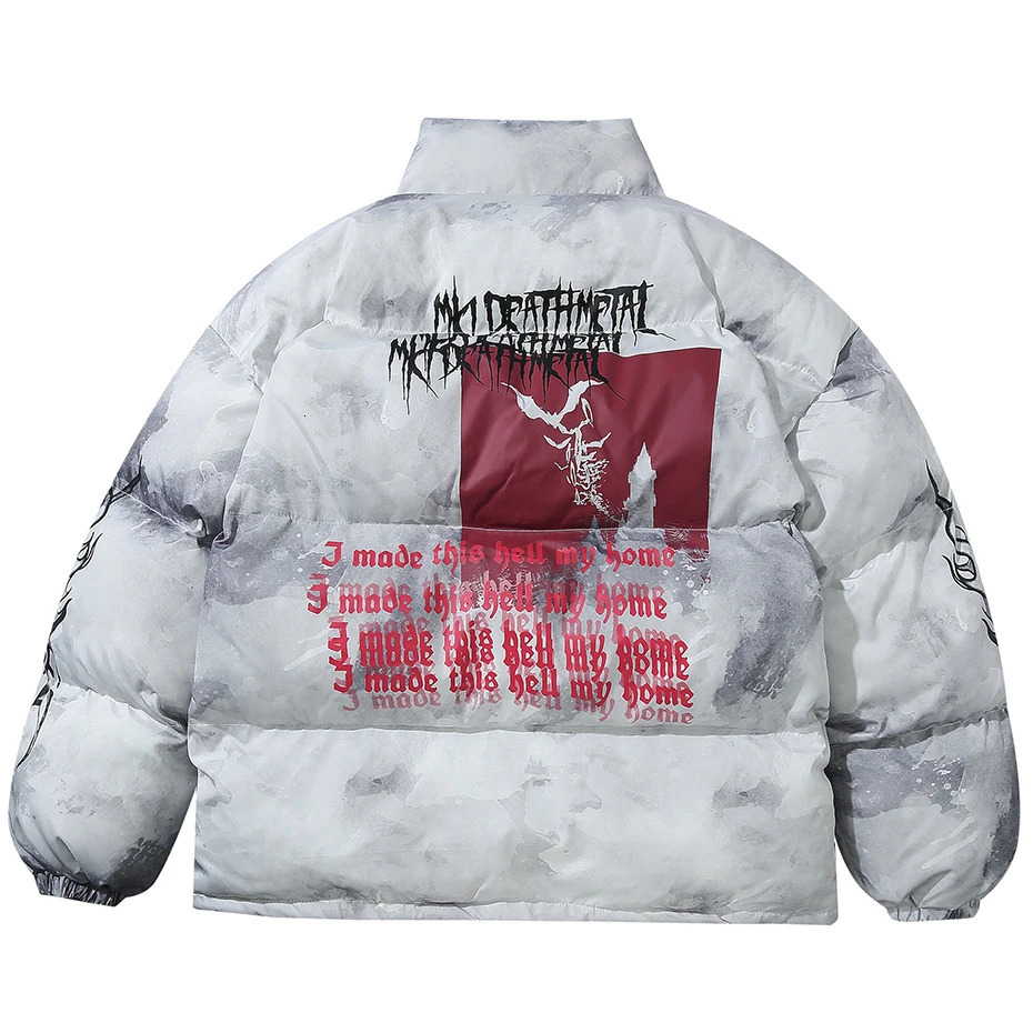 Men's Down Parkas Oversized Hip Hop Parkas Padded Puffer Jacket Men Winter Warm Coat Letter Graphic Tie Dye Streetwear Jackets Y2K Parkas Coats 2