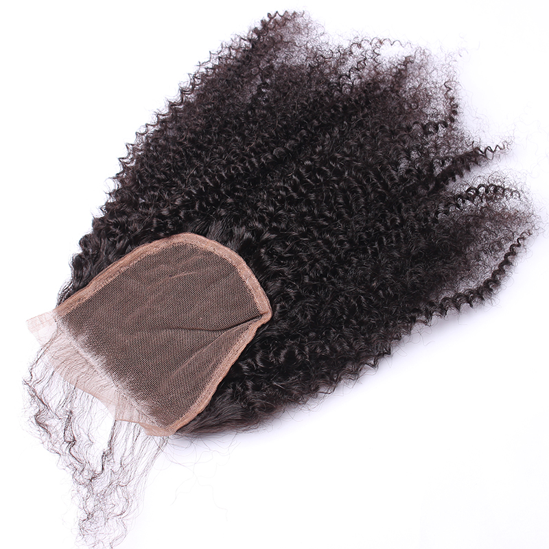 Afro Kinky Curly 4x4 Lace Closure Brazilian Virgin Human Hair Transparent Swiss Lace Free Part Pre Plucked with Baby Hair Natural Black
