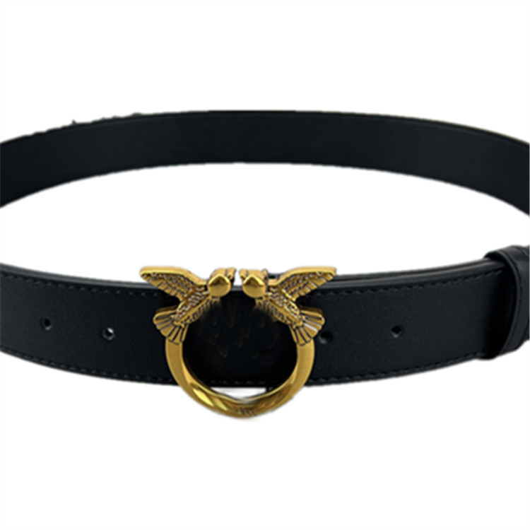 Men's Belts 100% Cow Leather Cowskin Gold Smooth Buckle Luxury Belt Width 4cm Two Birds Design With Box For Men and Women Unisex Casual Gift