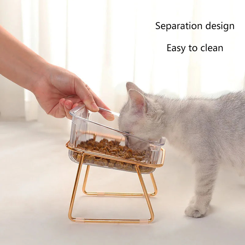 Dog Bowls Feeders Cat Double Bowl with Stand Pet Kitten Puppy Transparent Food Feeding Dish Metal Elevated Water Feeder Dog Bowl Supplies 231213