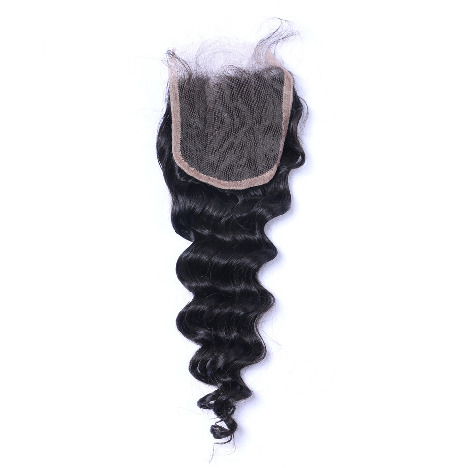 Loose Deep Wave 4X4 Closure Brazilian Virgin Human Transparent Swiss Lace Free Part Pre Plucked With Baby Hair Natural Black