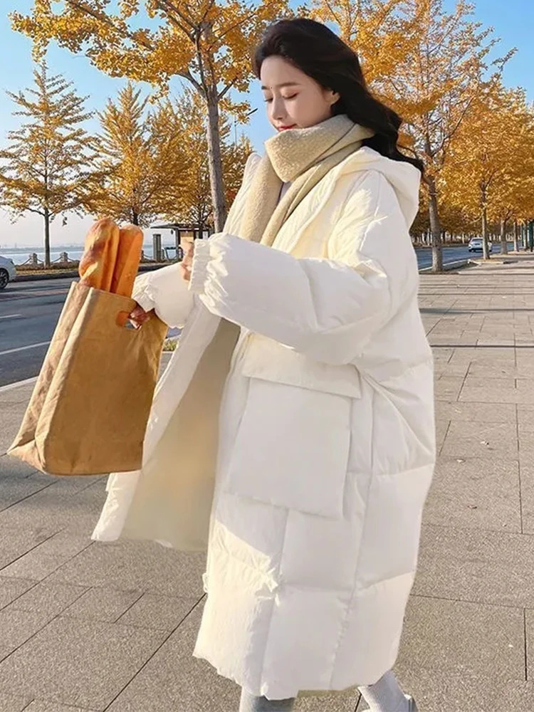 Women's Down Parkas Down Cotton Parkas Women Long Padded Jacket Winter Female Oversized Loose Warm Coats Ladies Korean Fashion Hooded Long Jacket