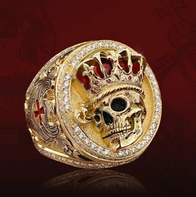 Wedding Rings Fashion Jewelry European and American Style Crown Skull Cross Wing Gold Plated Colorful Alloy Mens Party Jewelry Ring 231213