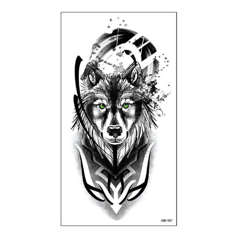 New full arm tattoo sticker with half wolf head skull color waterproof and environmentally friendly set