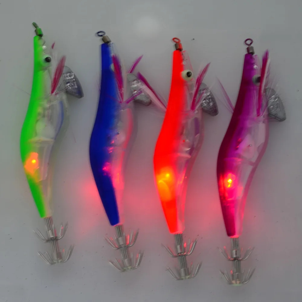 Baits Lures LED Electronic Luminous Shrimp Squid 10cm 13g Night Fishing Jigs Lure Bass Bait Fish Tackle Equipment Accessory wobbler 231214