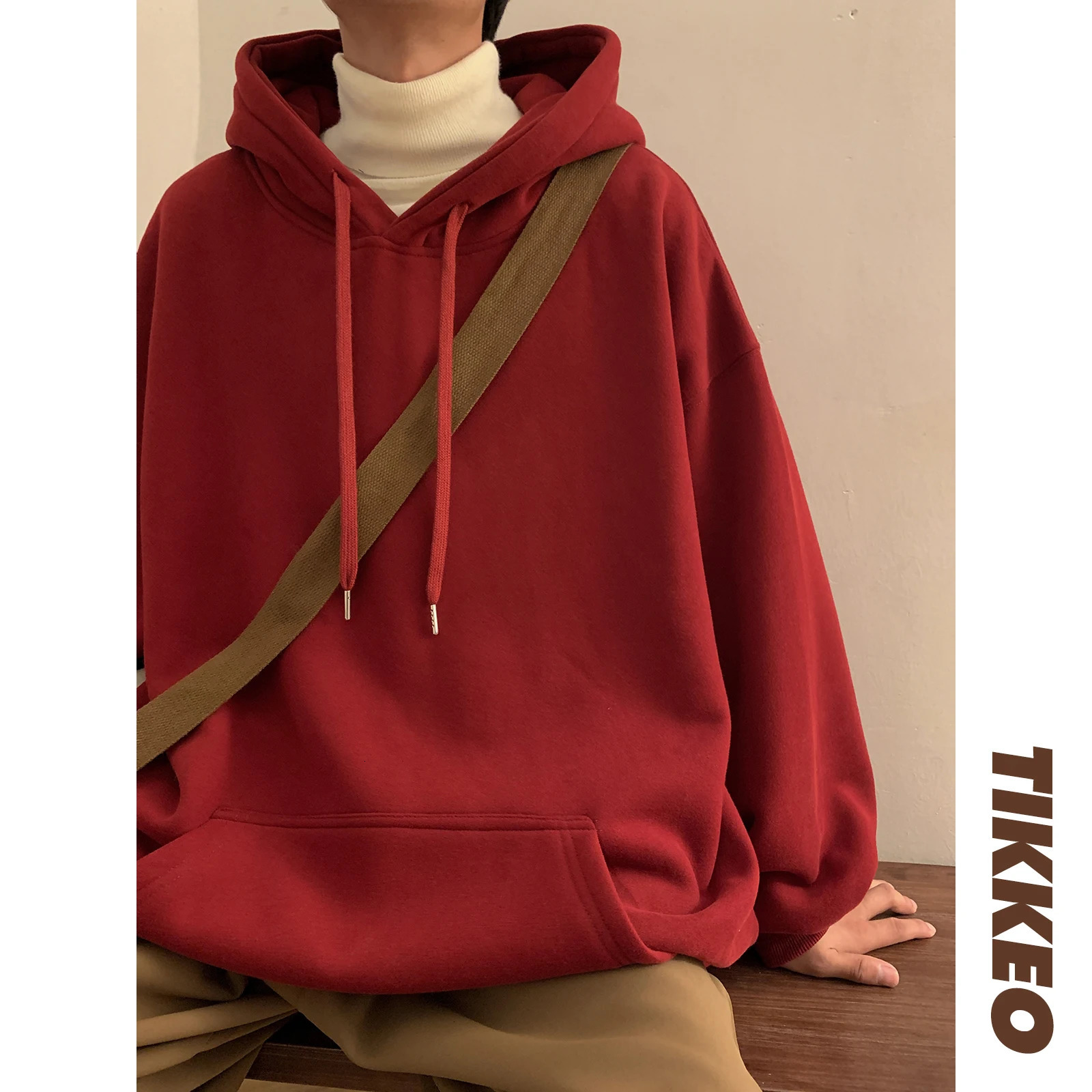 Mens Hoodies Sweatshirts Extfine Autumn Y2k Pullover Hooded Oversize Hoody Sweatshirt Tops Solid Drop Shoulder Harajuku Streetwear Male Clothes 231214