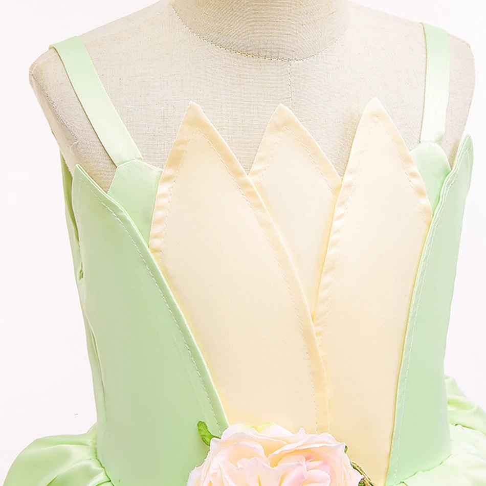 Girl's Dresses Tiana Cosplay Costume for Girls Fancy Princess Cosplay The Frog Dress Carnival Birthday Party Kids Frock Ball Gowns Clothes 2-11 2